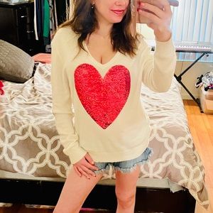 Wildfox Sequin Heart Sweater SZ Small